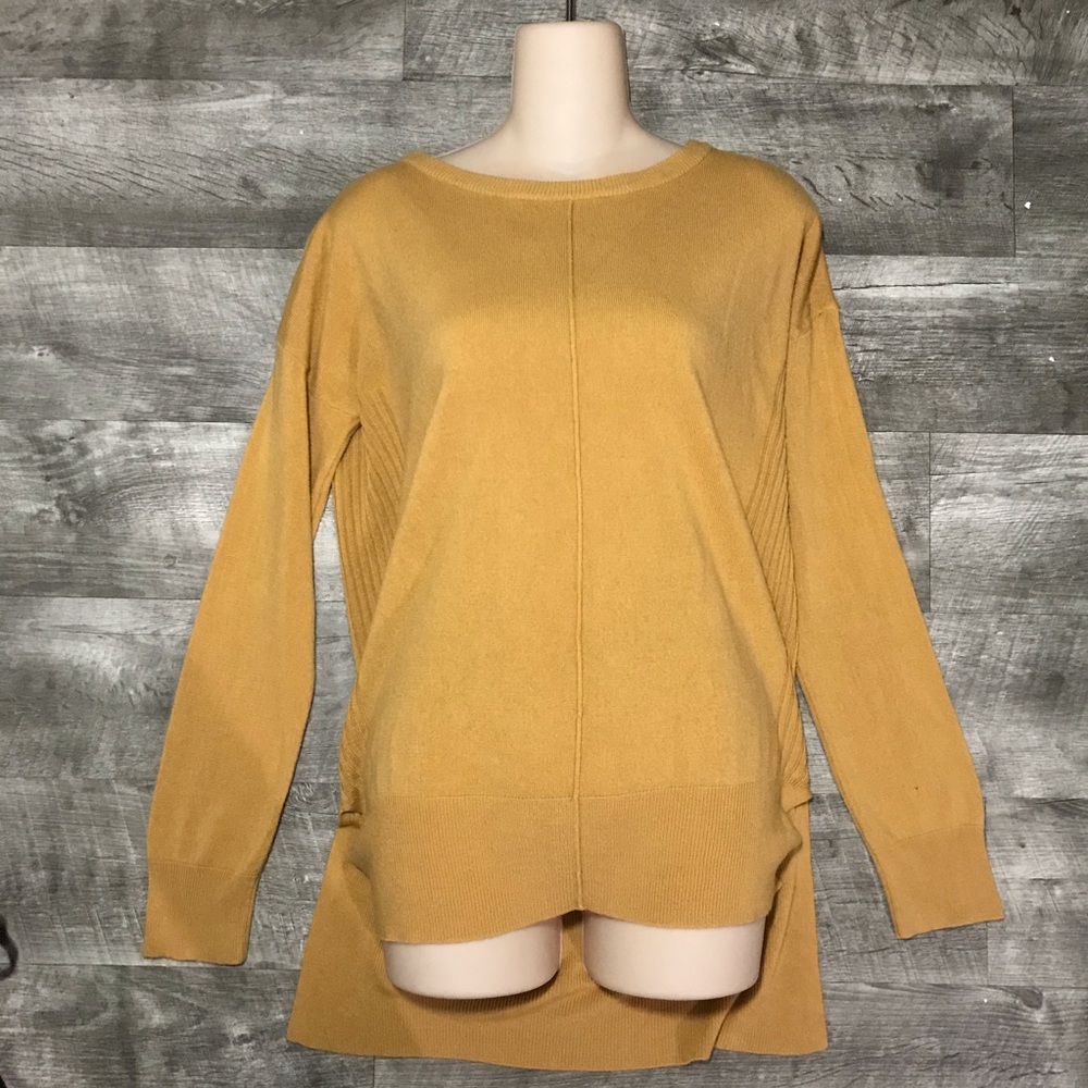 Yellow high low crew neck sweater L